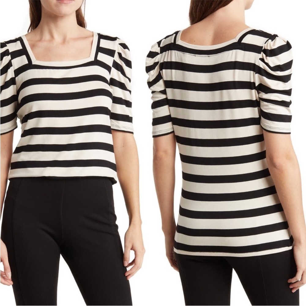 5 for $45 Tahari Black and Cream Striped Top